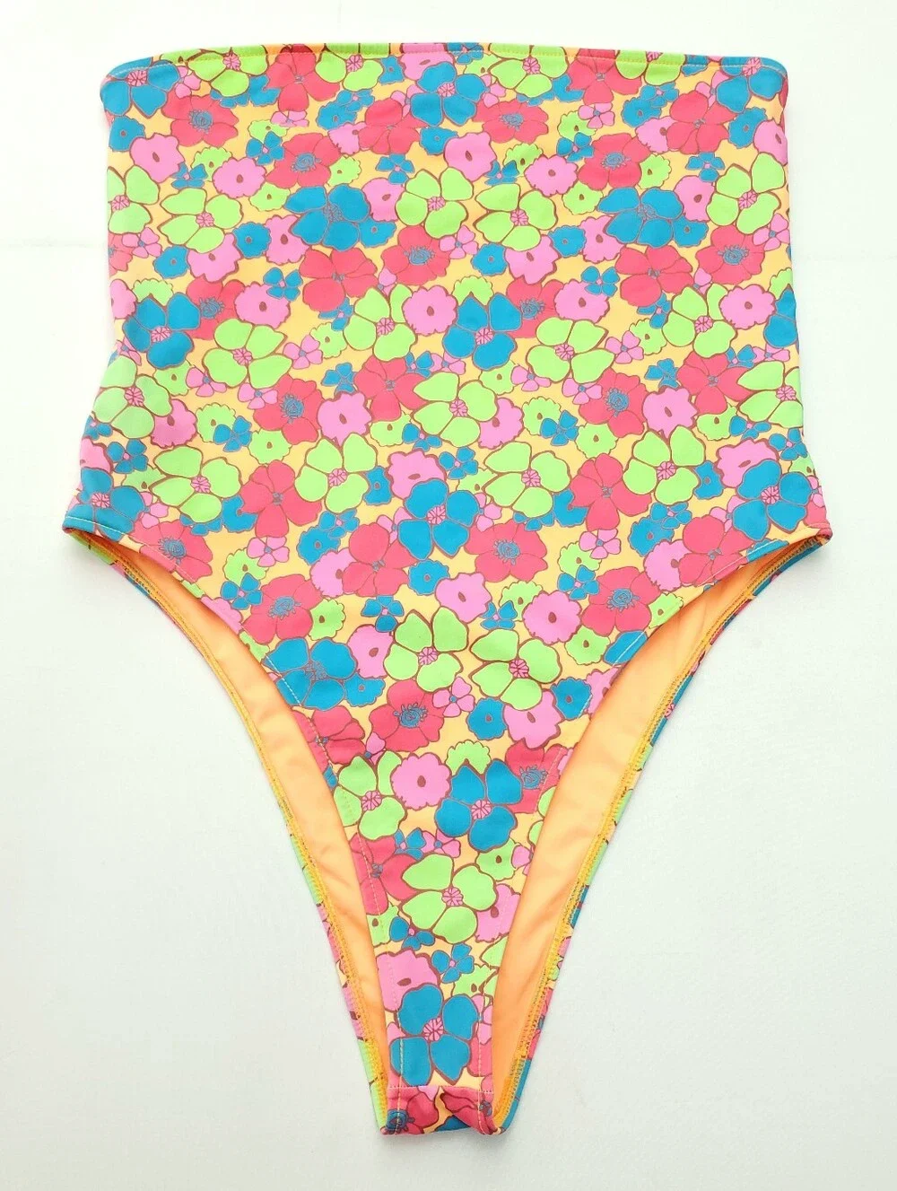 Frankies Bikinis Stella Strapless One Piece Swimsuit Groovy Floral Print Size S